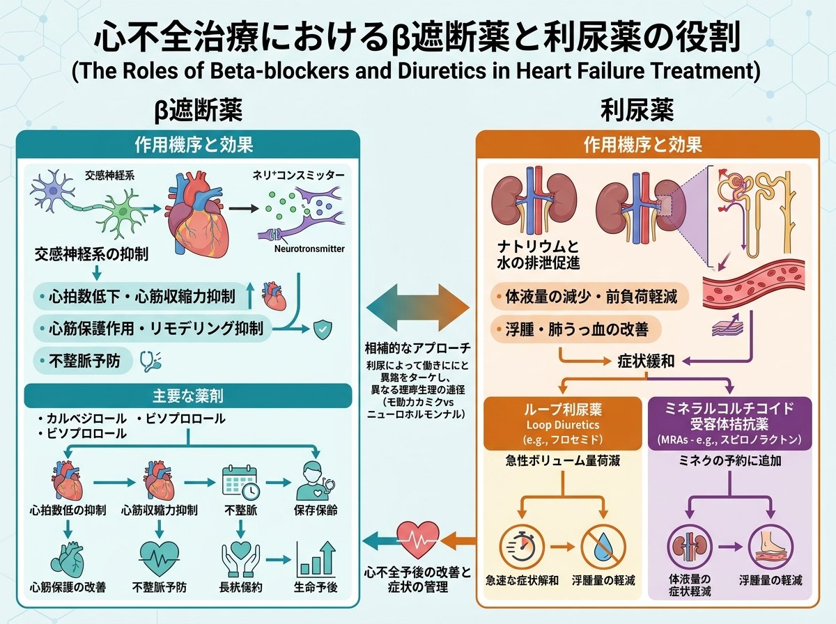 心不全治療薬におけるβ遮断薬と利尿薬の役割