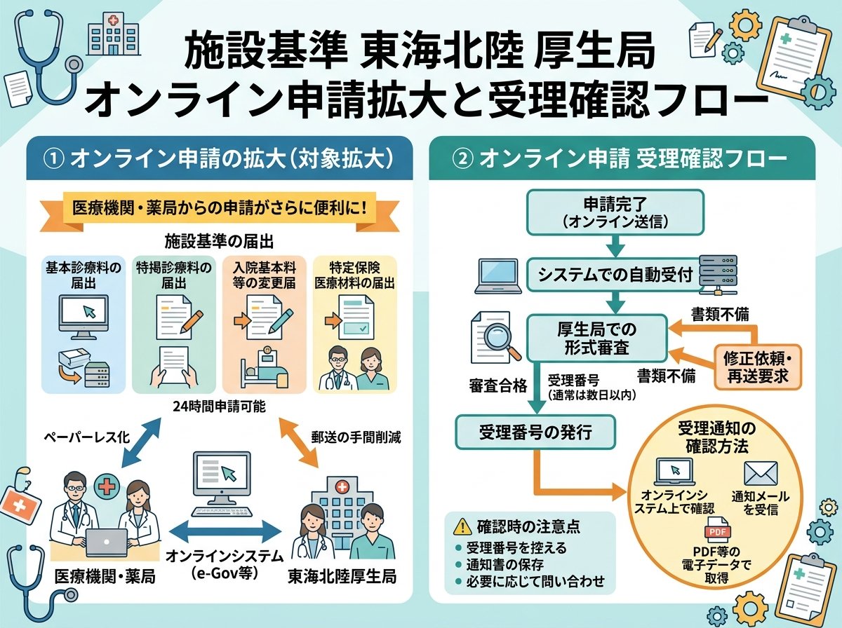 施設基準 東海北陸厚生局 オンライン申請拡大と受理確認フロー