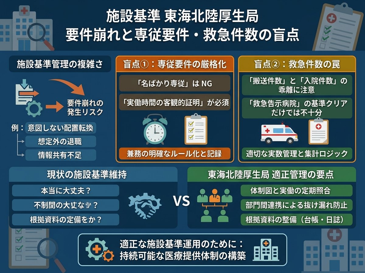 施設基準 東海北陸厚生局 要件崩れと専従要件・救急件数の盲点