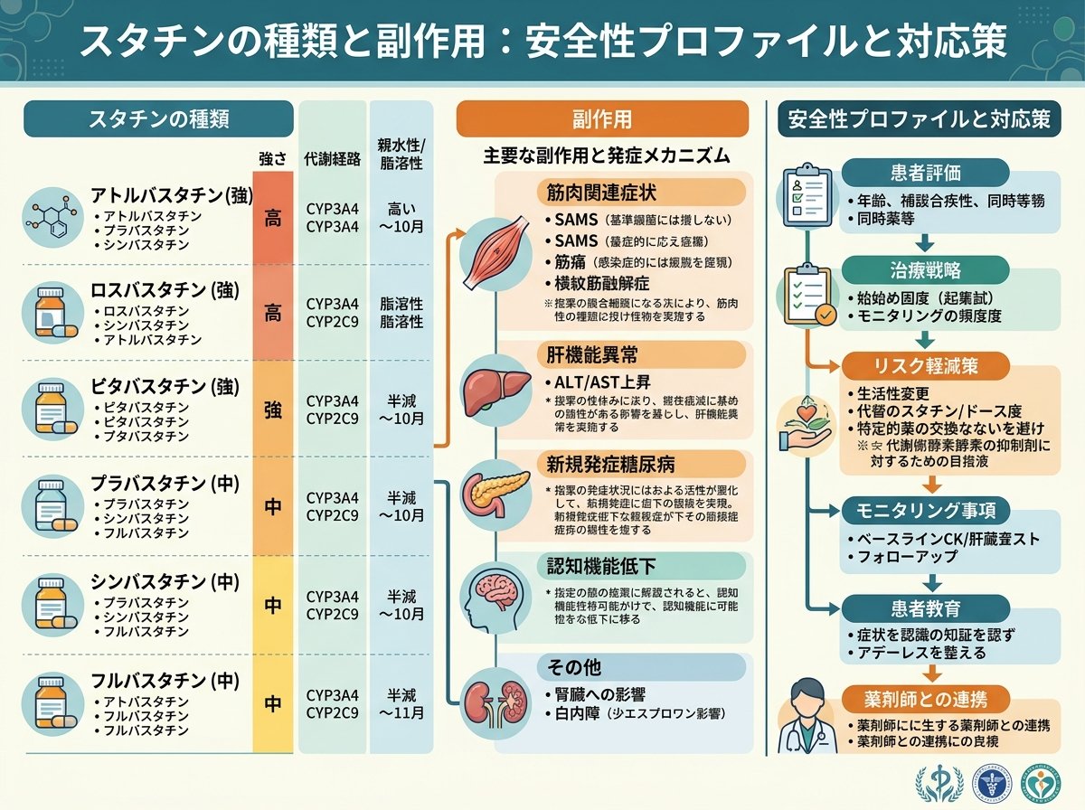 スタチンの種類と副作用:安全性プロファイルと対応策