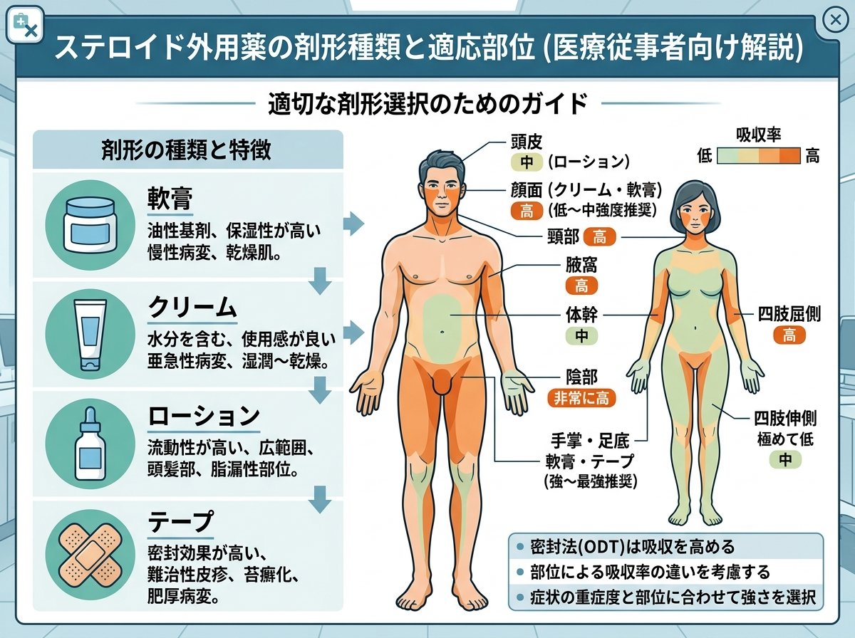 ステロイド外用薬の剤形種類と適応部位