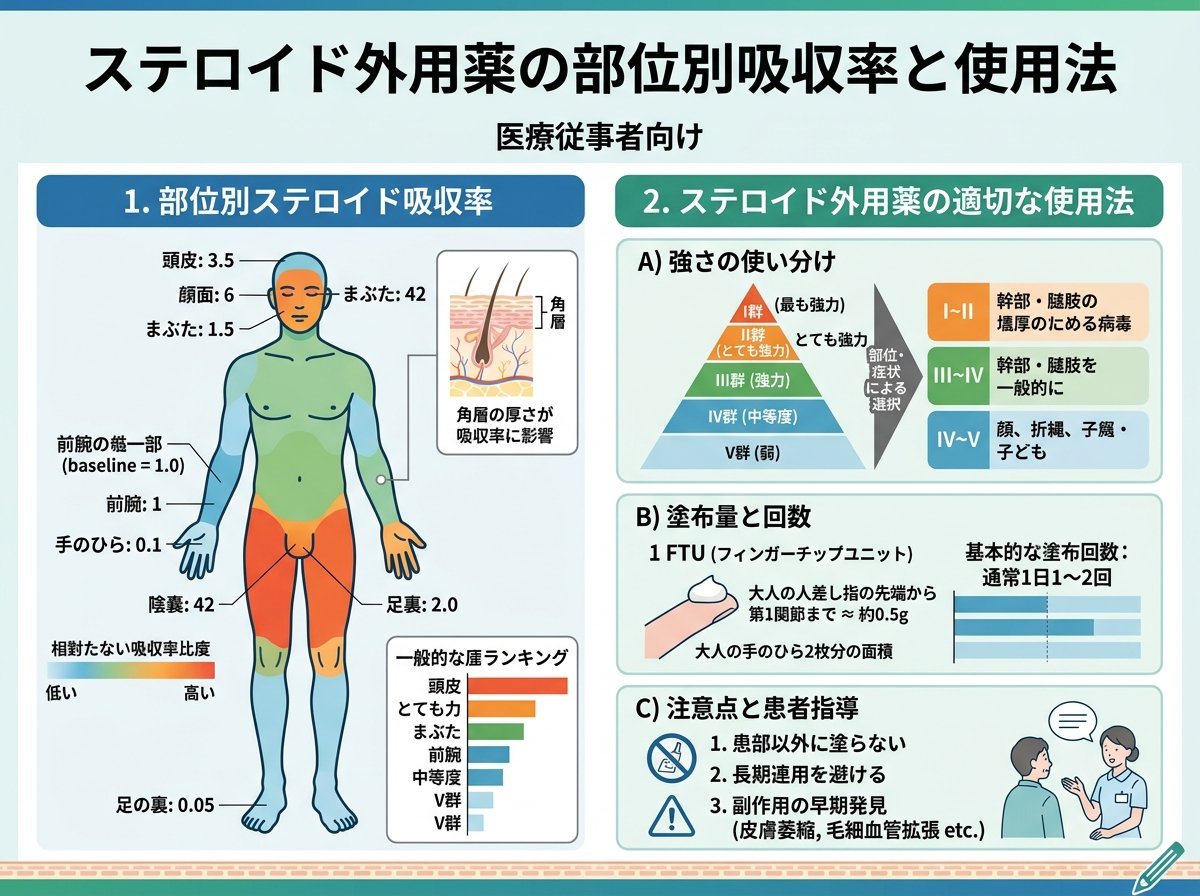 ステロイド外用薬の部位別吸収率と使用法