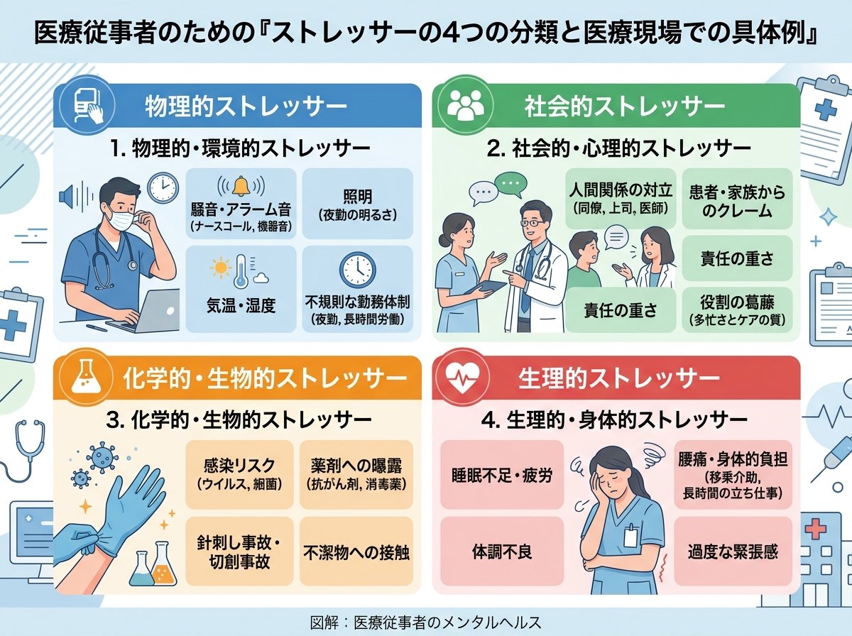 ストレッサーの4つの分類と医療現場での具体例