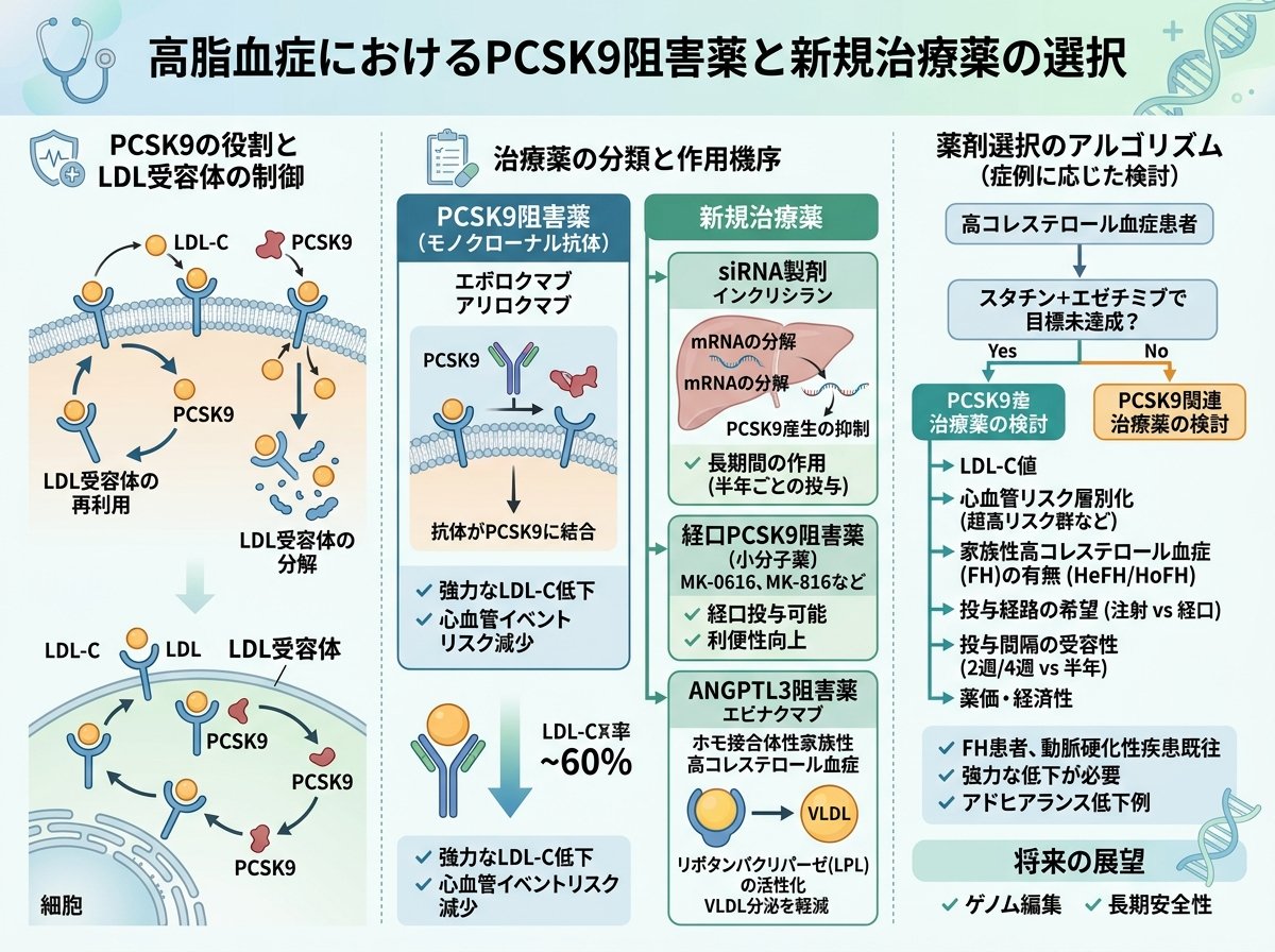 高脂血症におけるPCSK9阻害薬と新規治療薬の選択