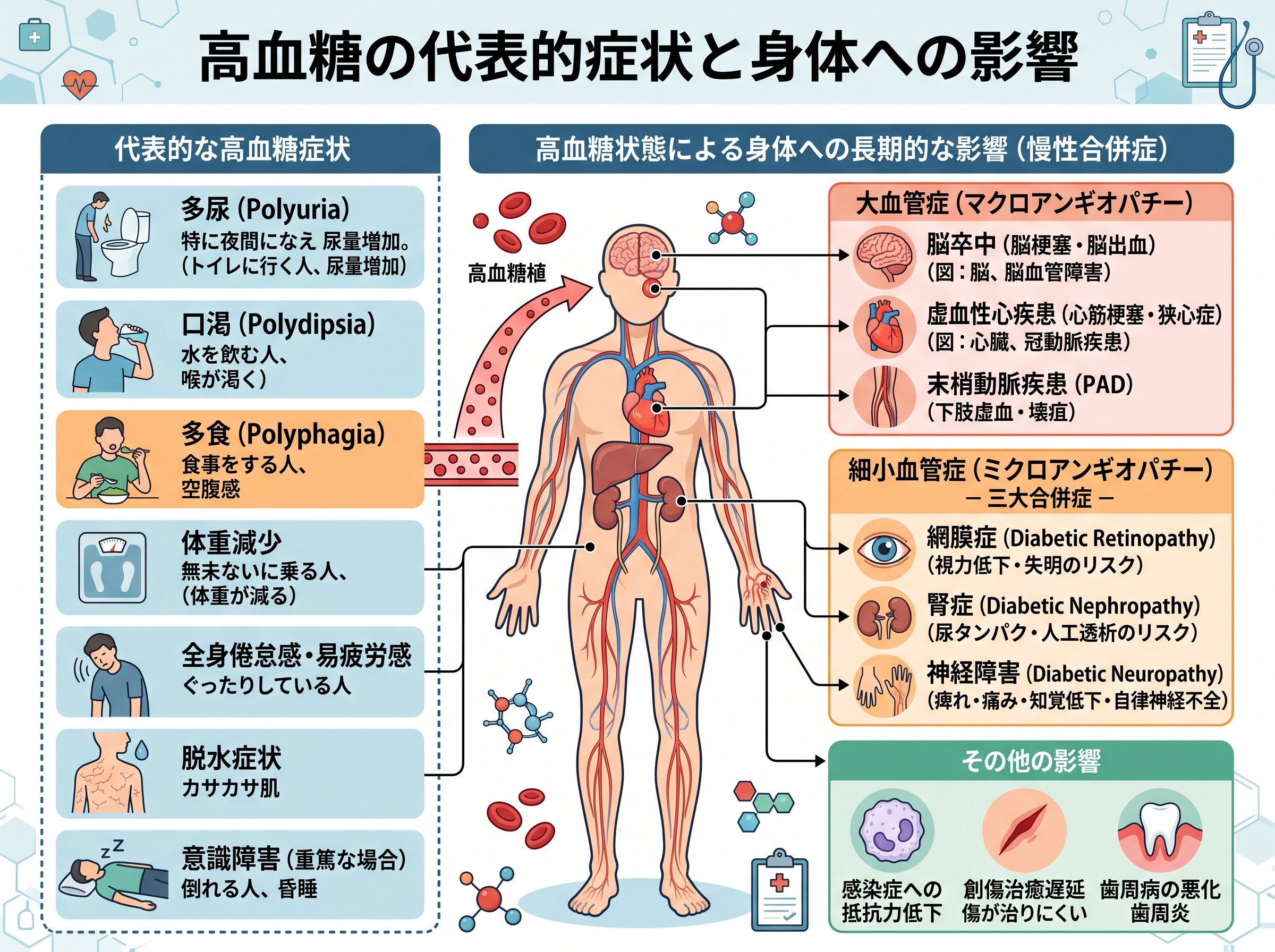 高血糖の代表的症状と身体への影響