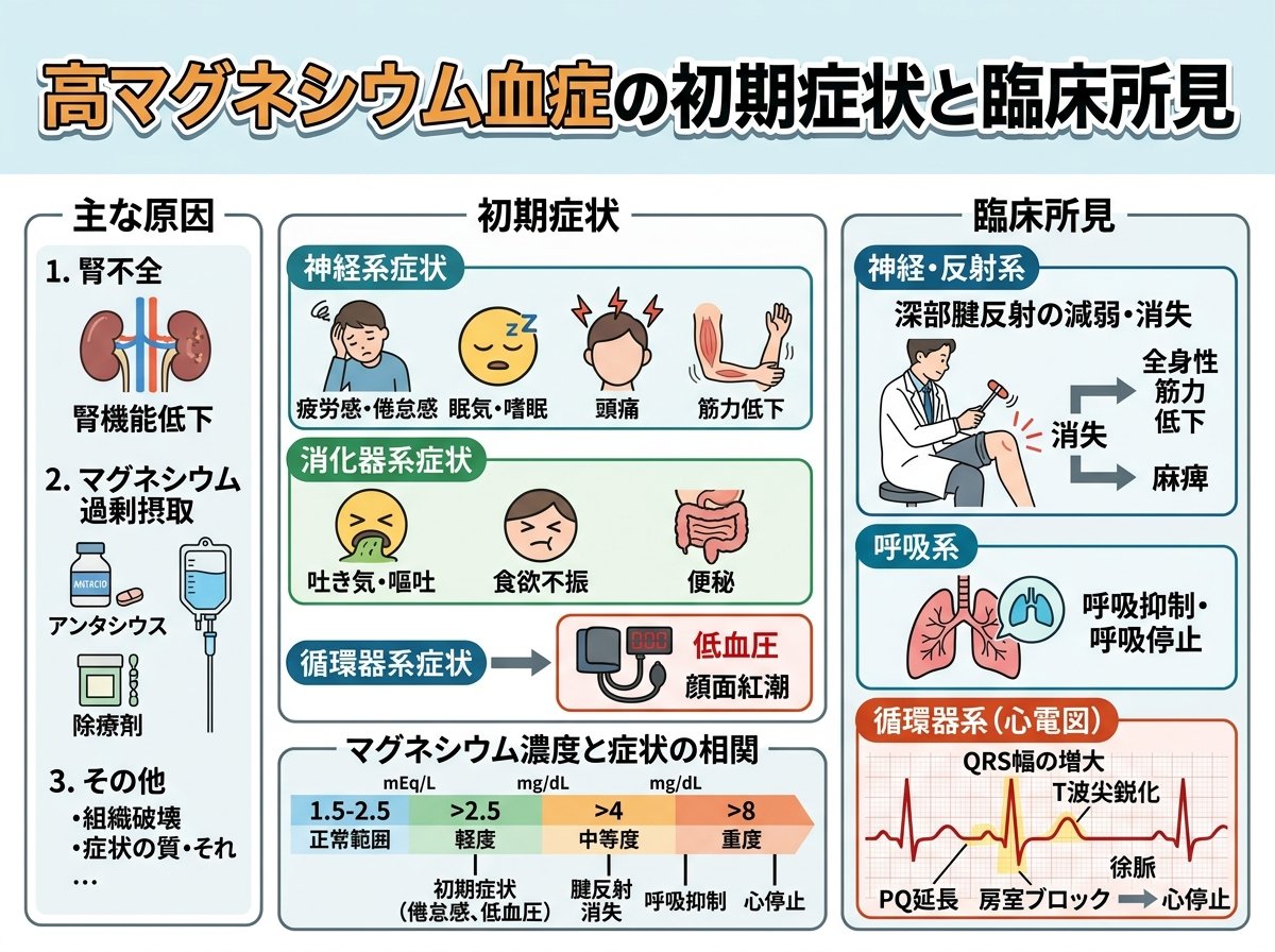 高マグネシウム血症の初期症状と臨床所見