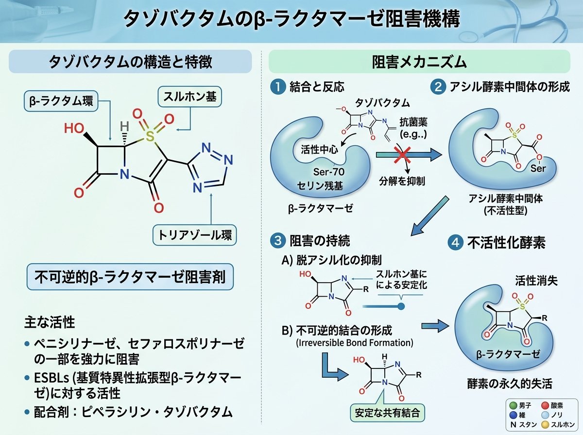 タゾバクタムのβ-ラクタマーゼ阻害機構