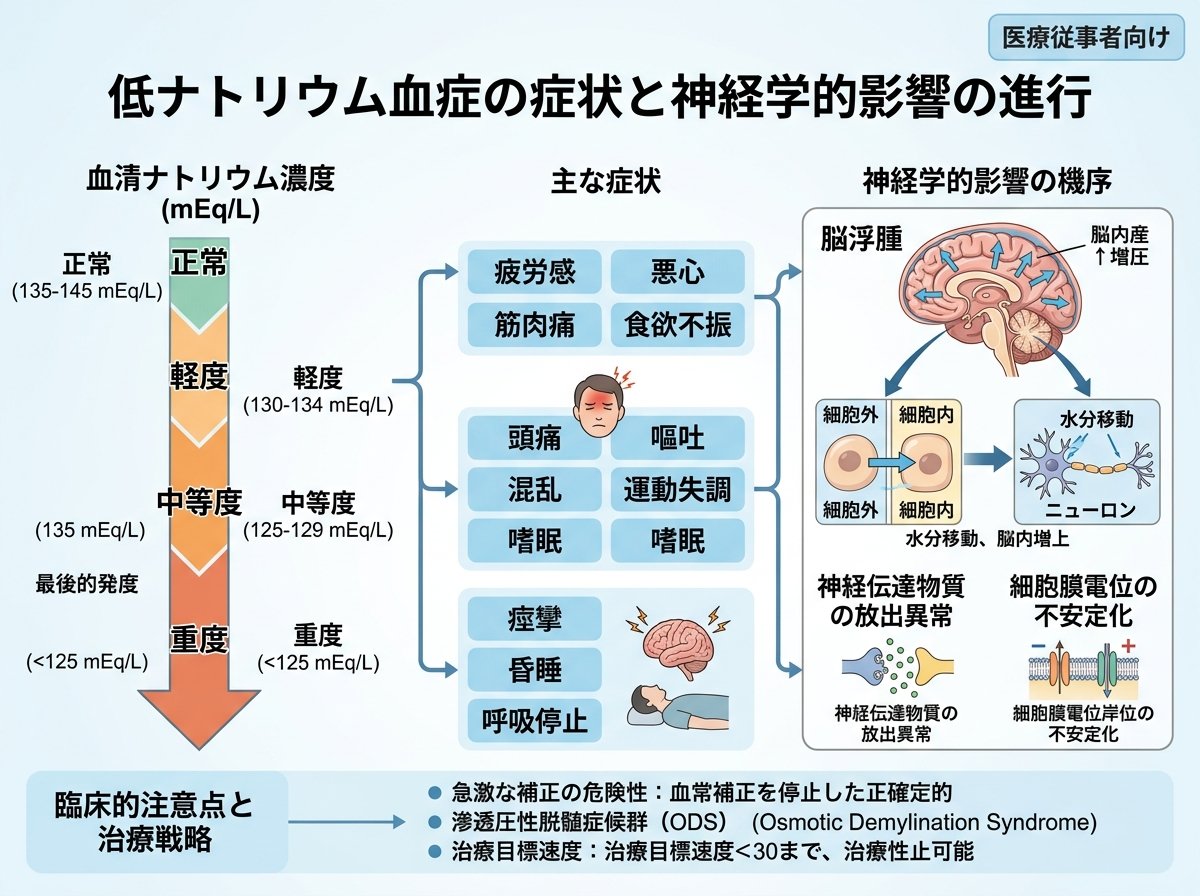 低ナトリウム血症の症状と神経学的影響の進行