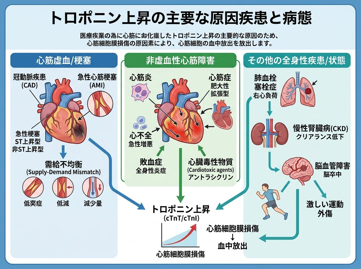 トロポニン上昇の主要な原因疾患と病態