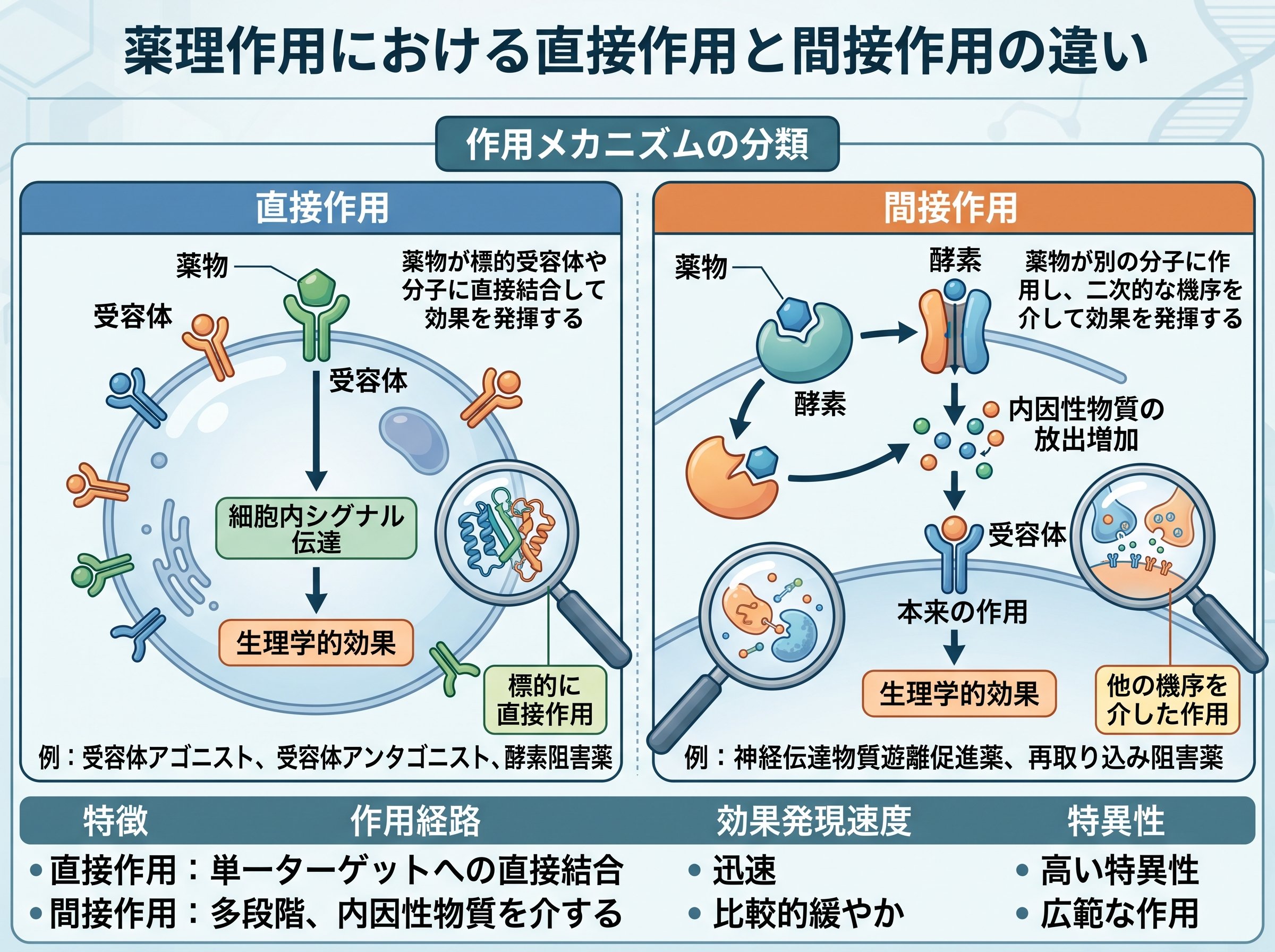 薬理作用における直接作用と間接作用の違い